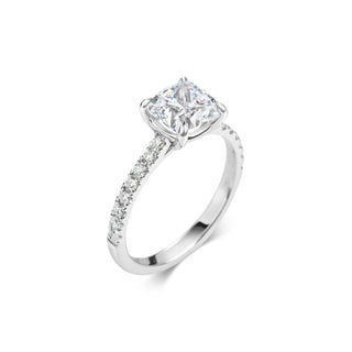 2 ct Cushion F- VS1 Diamond Pave Moissanite Engagement Ring