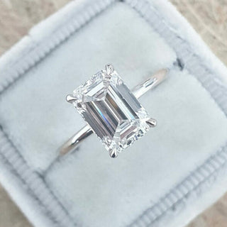 3.17 CT Emerald Cut Hidden Halo Style Moissanite Engagement Ring - violetjewels