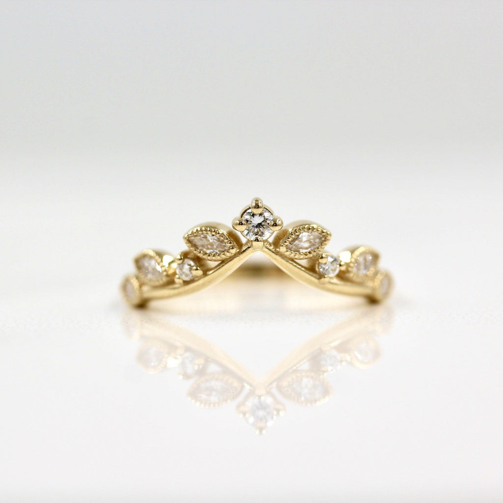 0.21 TCW Round Cut Milgrain Curved Moissanite Wedding Band - violetjewels