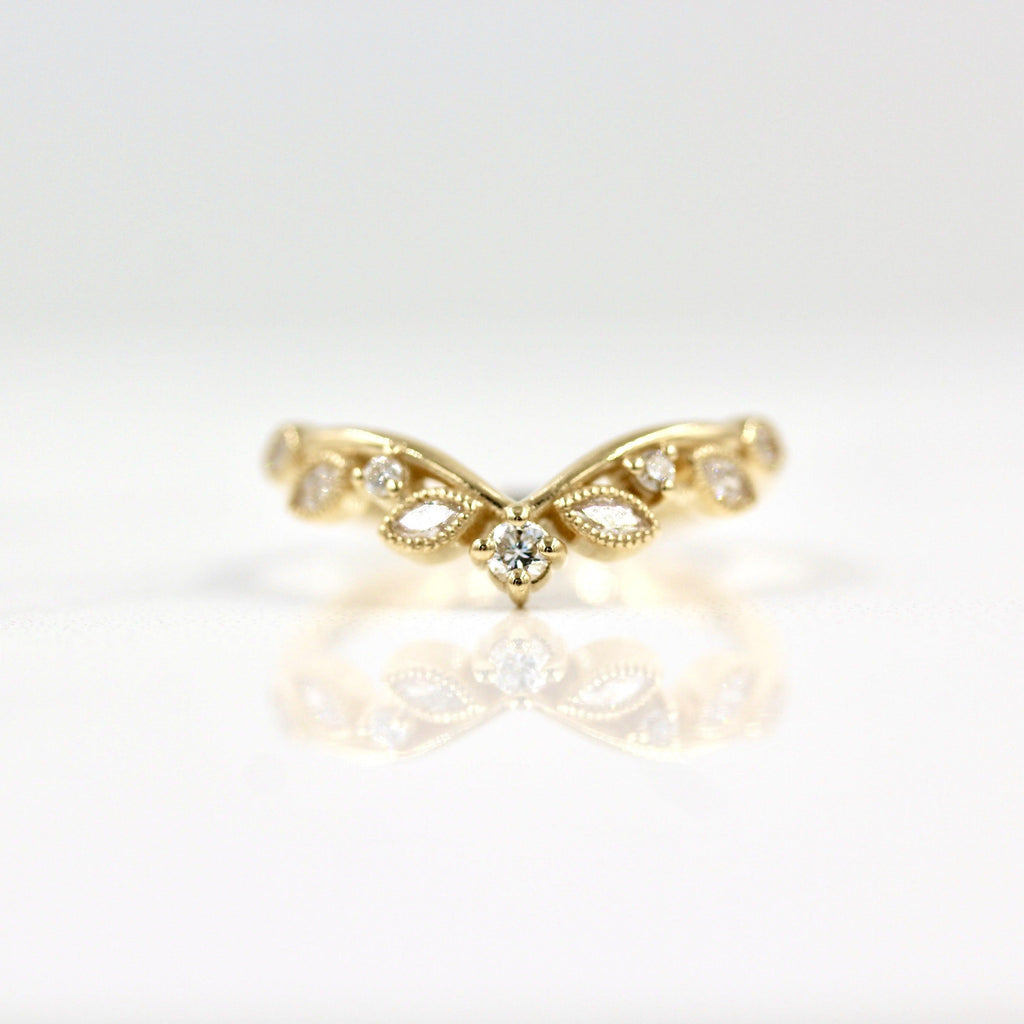 0.21 TCW Round Cut Milgrain Curved Moissanite Wedding Band - violetjewels