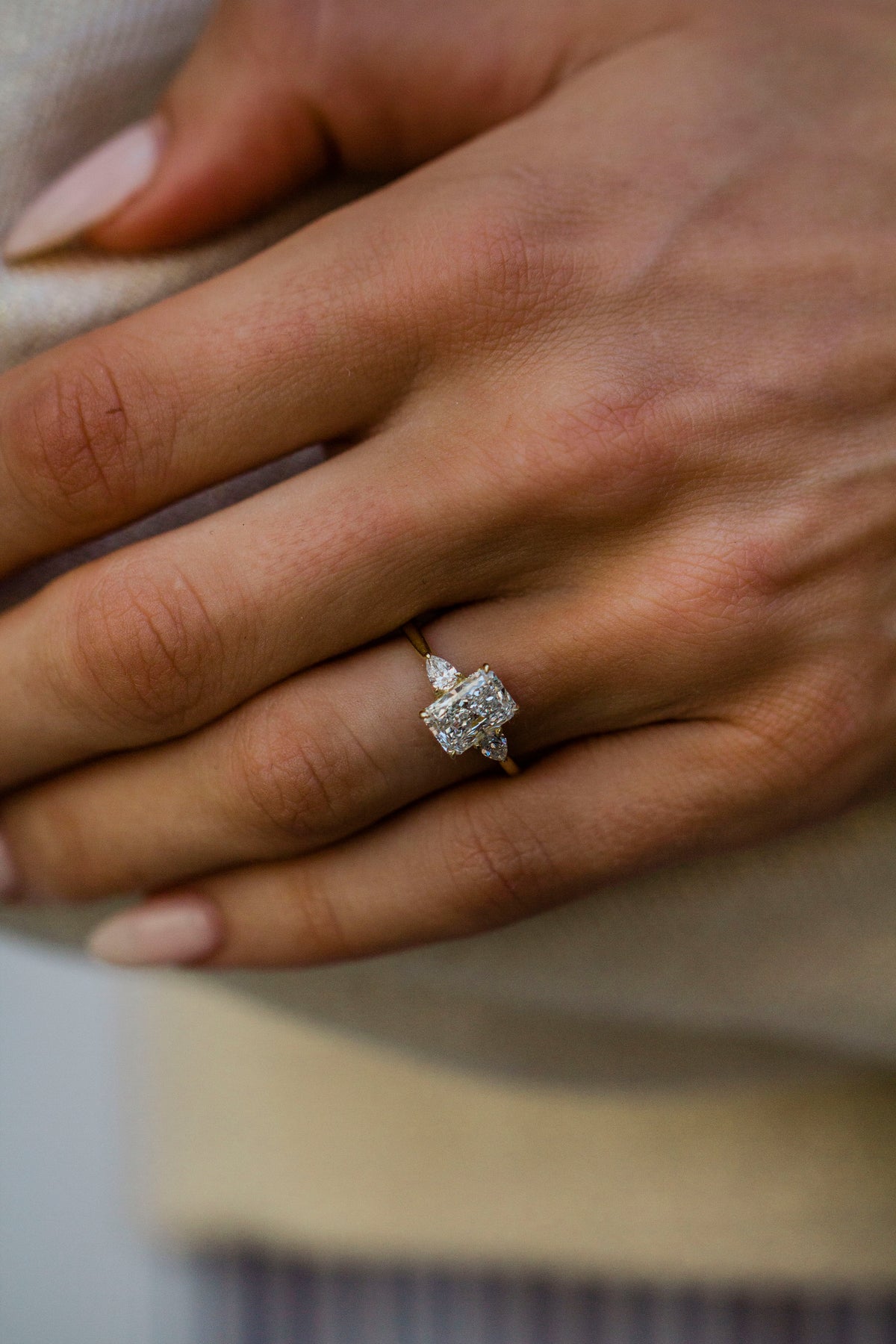 1.25-3.0 CT Radiant Lab Grown Diamond Three Stone Engagement Ring