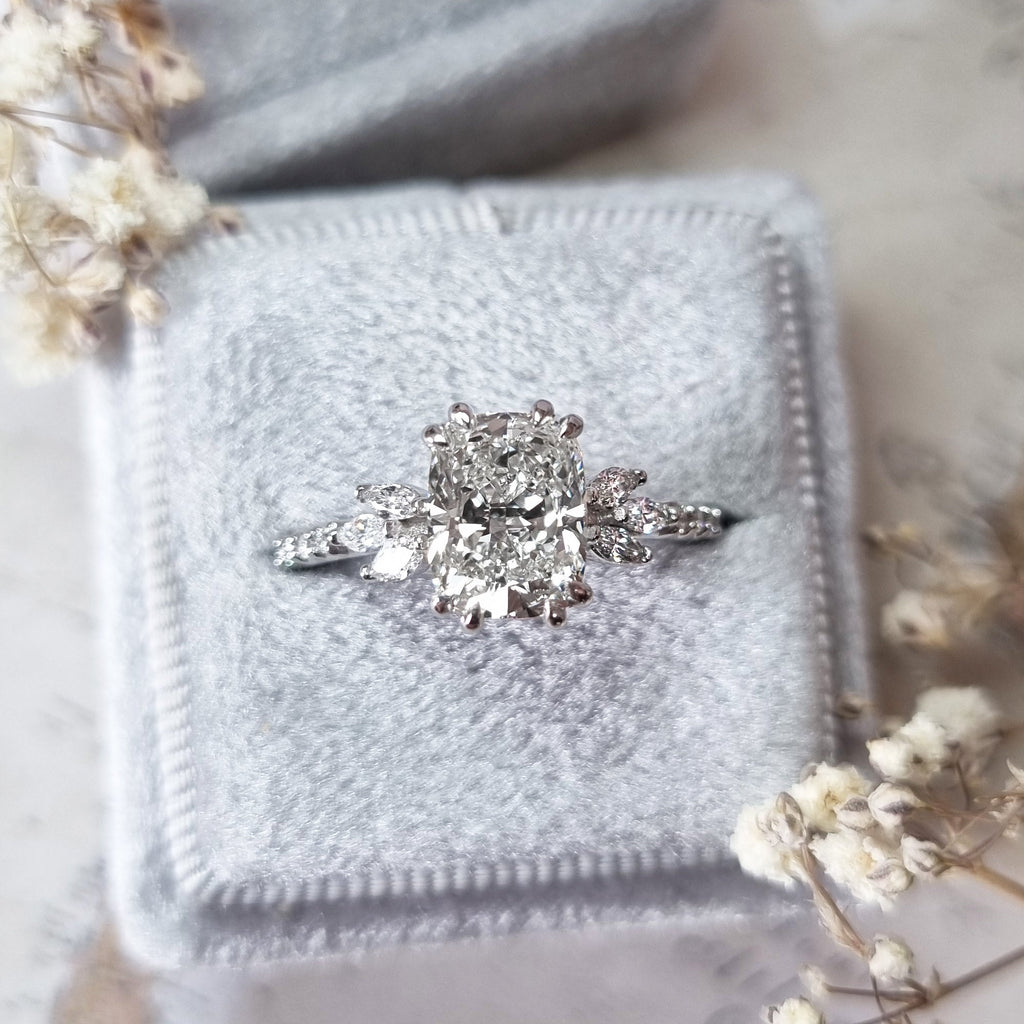 2.08 CT Cushion Cut Cluster H/VVS2 Lab Grown Diamond Engagement Ring - violetjewels