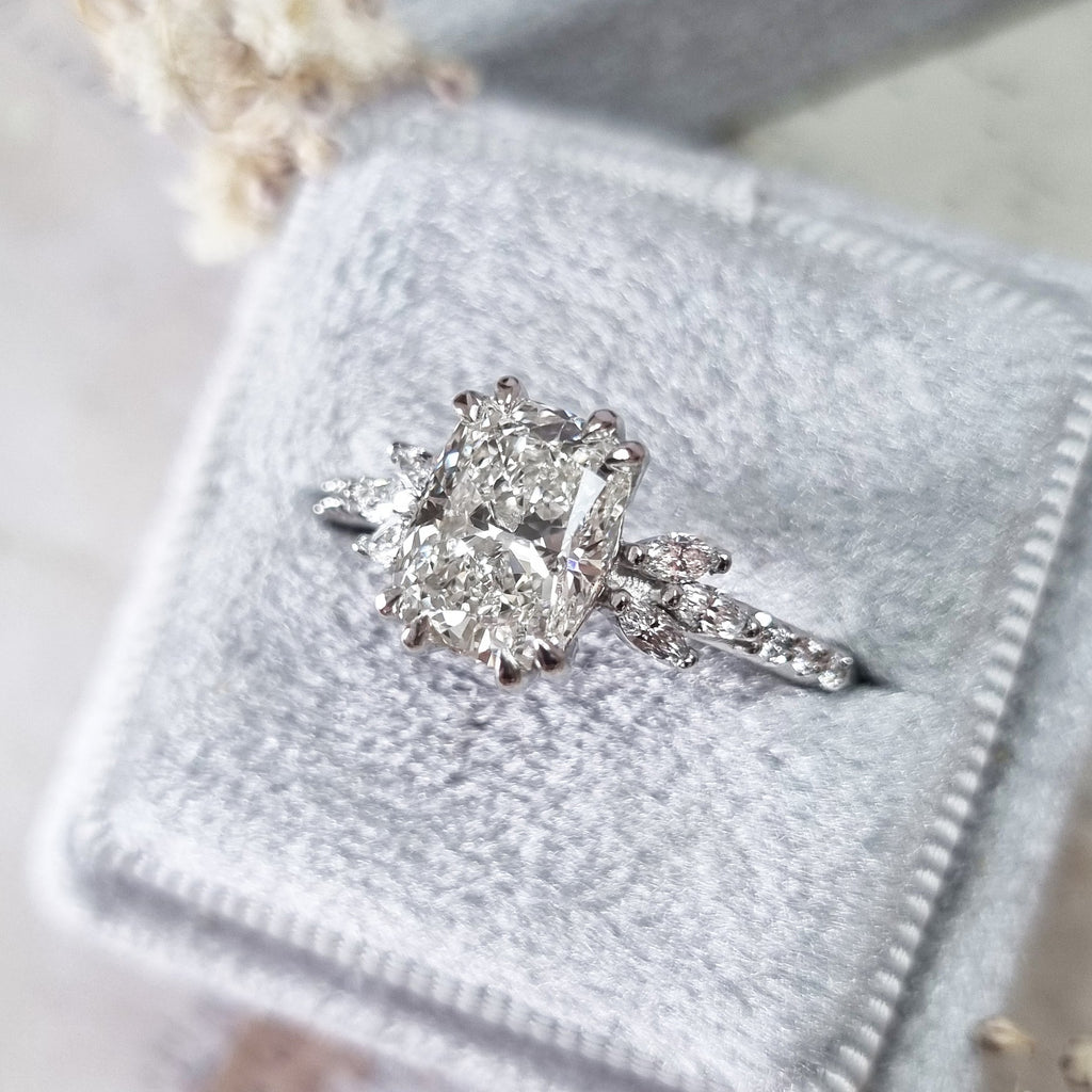 2.08 CT Cushion Cut Cluster H/VVS2 Lab Grown Diamond Engagement Ring - violetjewels