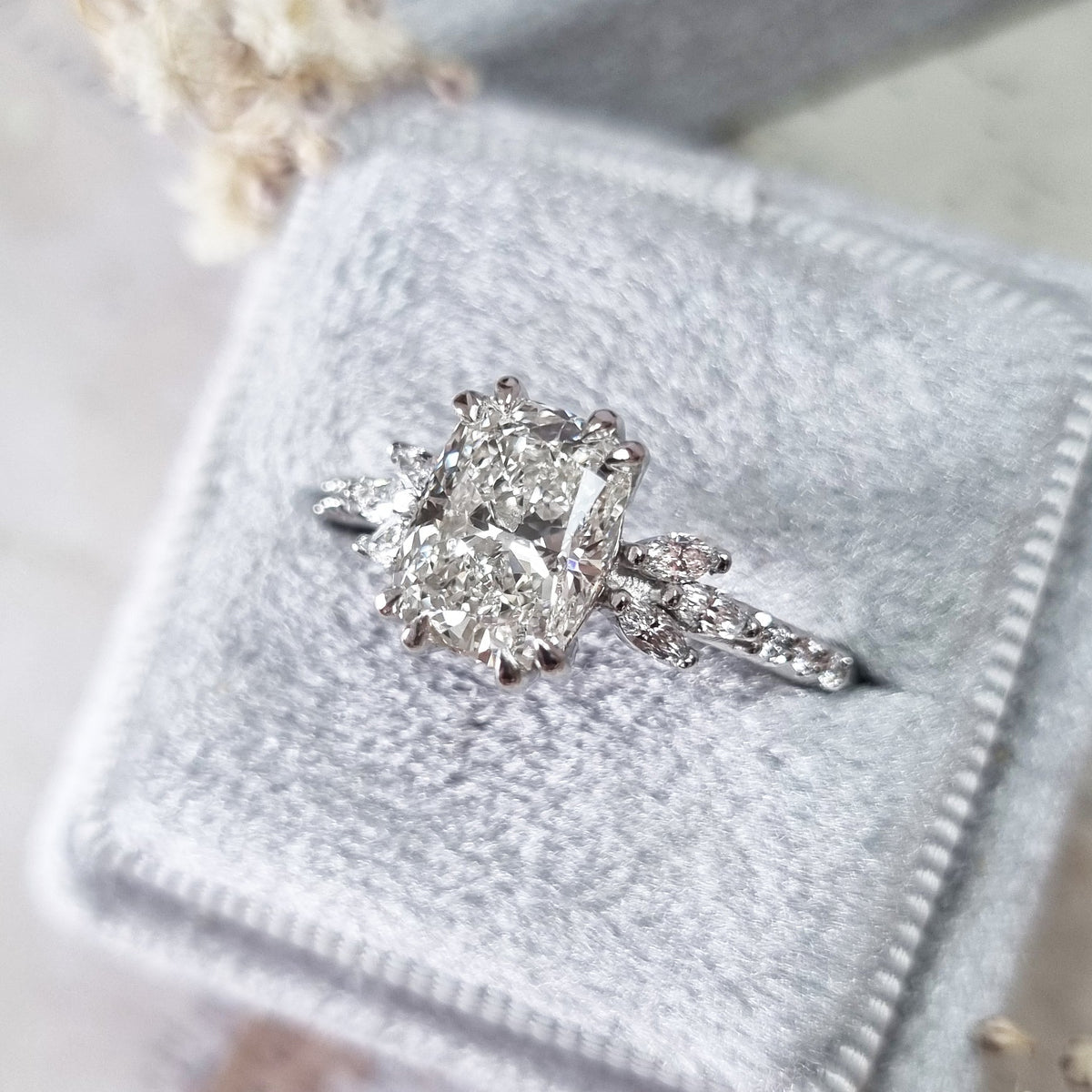 2.08 CT Cushion Cut Cluster H/VVS2 Lab Grown Diamond Engagement Ring - violetjewels