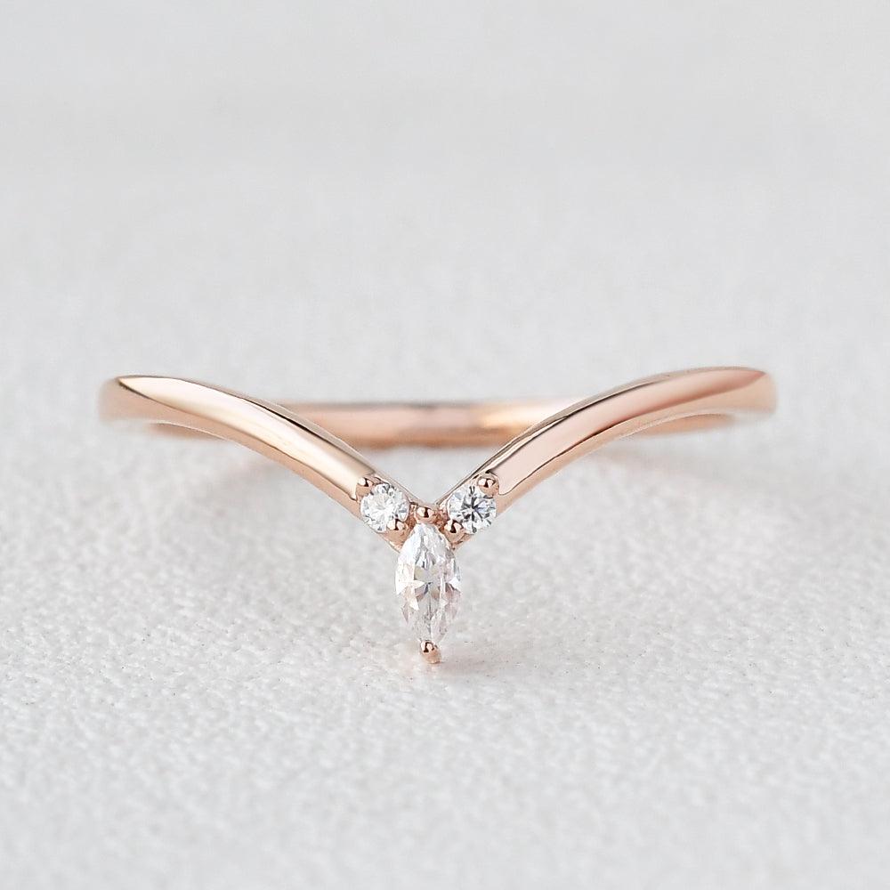 0.1 CT Round and Marquise Curved Moissanite Wedding Band - violetjewels