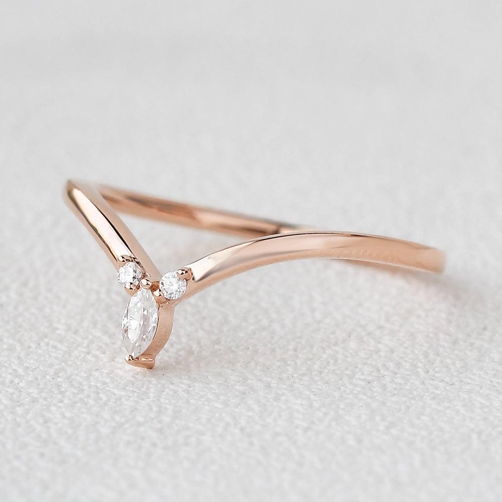 0.1 CT Round and Marquise Curved Moissanite Wedding Band - violetjewels