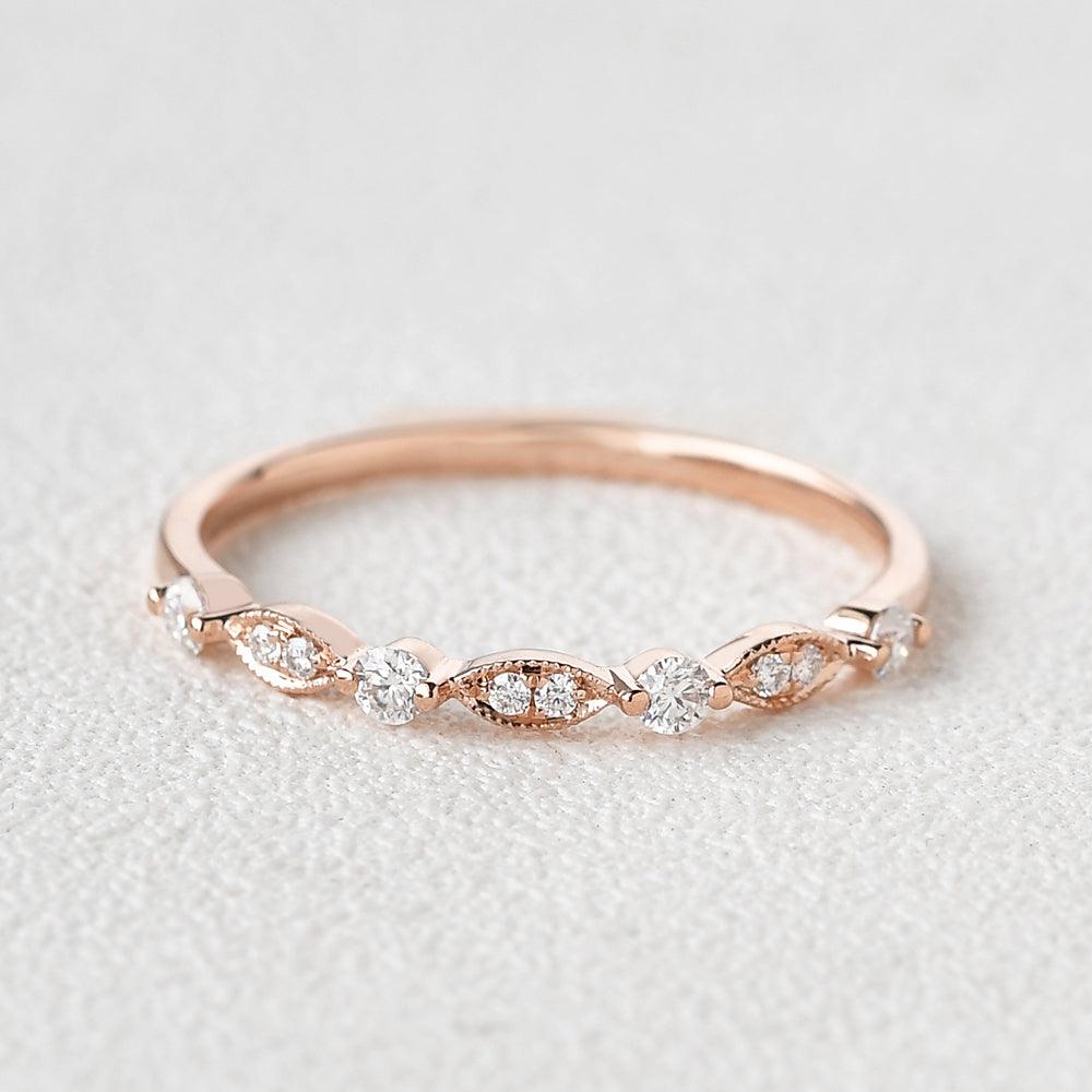 0.12 CT Round Cut Milgrain Moissanite Wedding Band - violetjewels