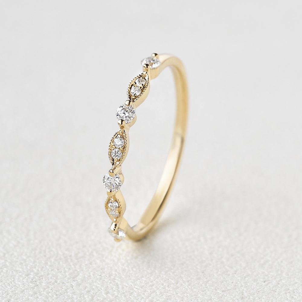 0.12 CT Round Cut Milgrain Moissanite Wedding Band - violetjewels