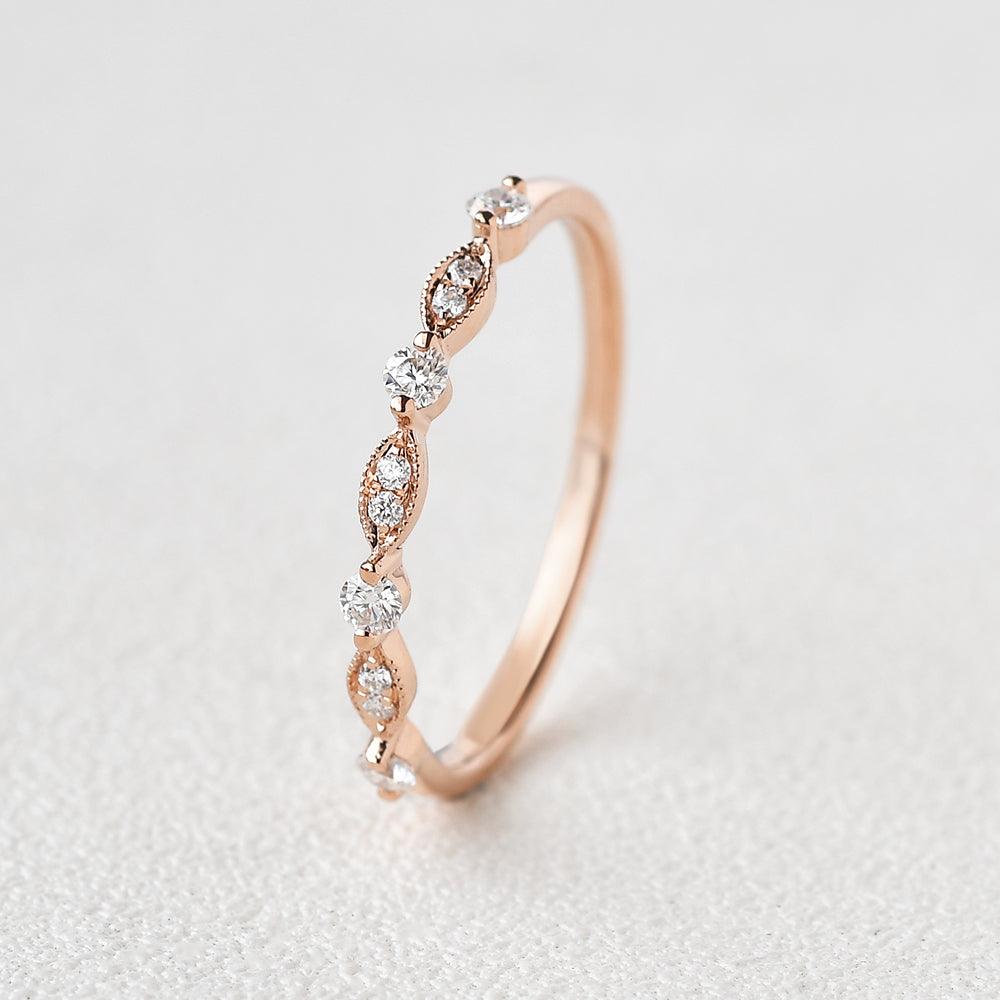 0.12 CT Round Cut Milgrain Moissanite Wedding Band - violetjewels