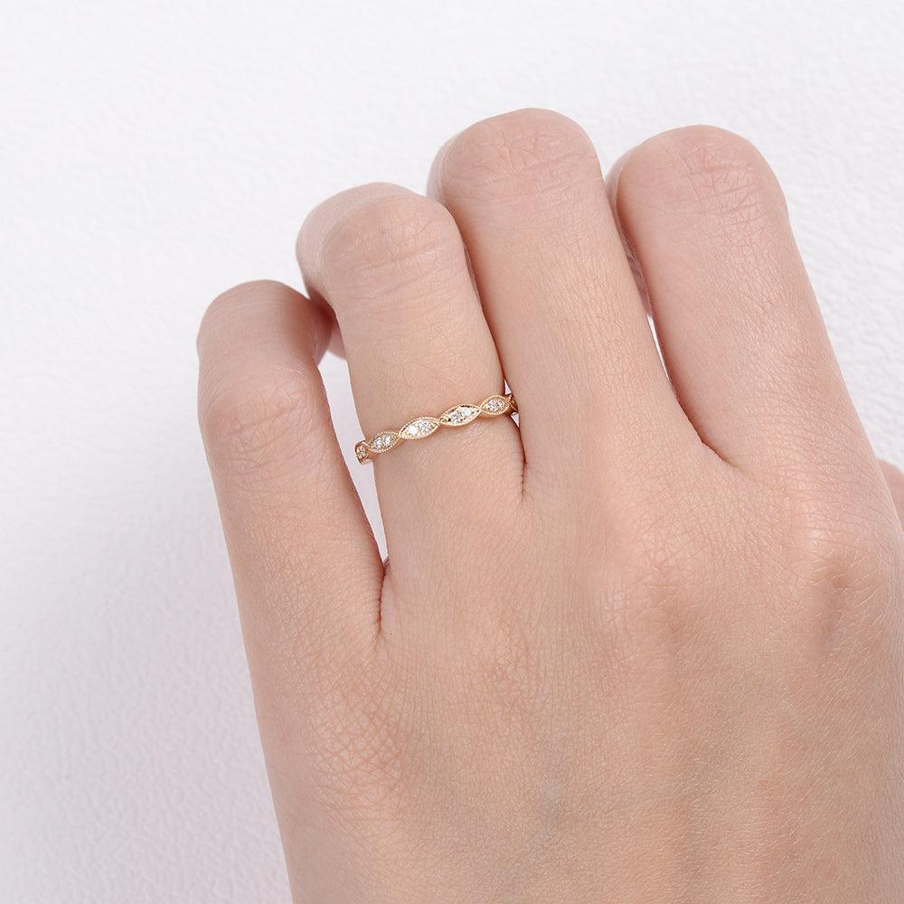 0.16 CT Round Cut Vintage Moissanite Wedding Band - violetjewels