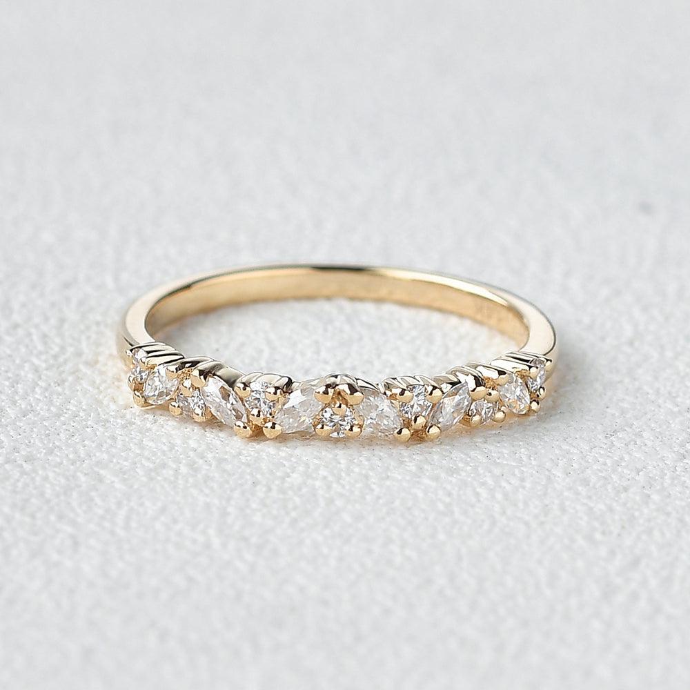 0.26 CT Marquise And Round Cluster Moissanite Wedding Band - violetjewels