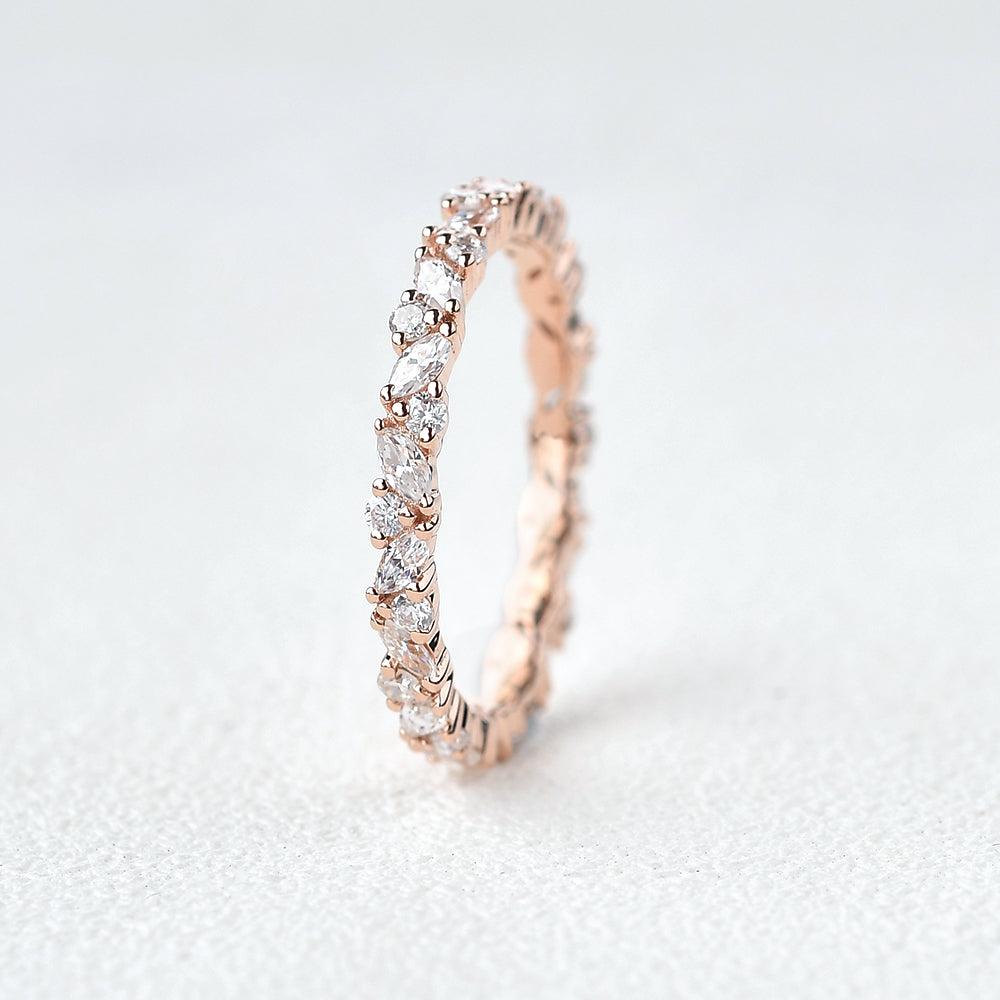 0.4 CT Round And Marquise Alternative Moissanite Wedding Band - violetjewels