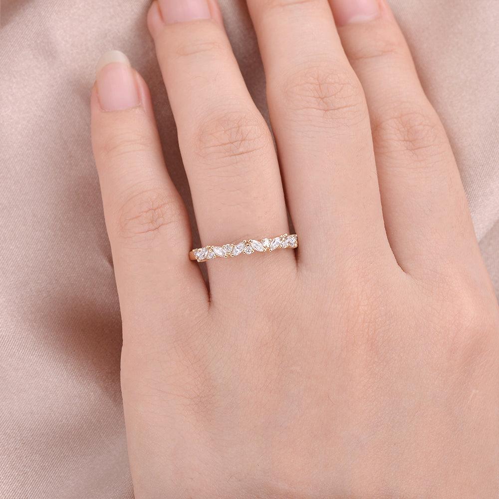 0.26 CT Marquise And Round Cluster Moissanite Wedding Band - violetjewels