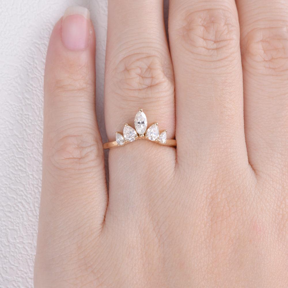 0.6 CT Marquise And Pear Cut Cluster Moissanite Wedding Band - violetjewels