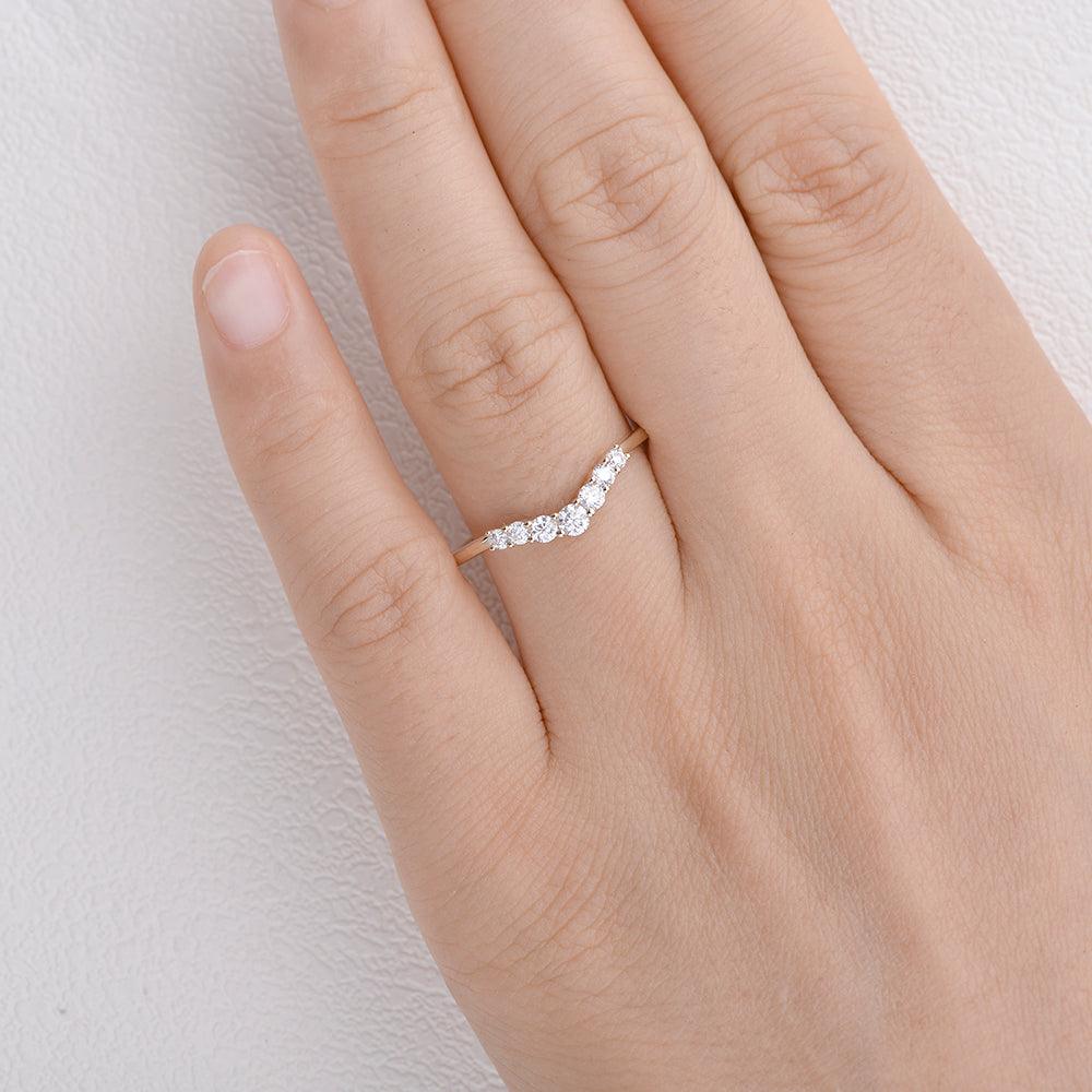 0.22 CT Round Cut Curved Moissanite Wedding Band - violetjewels