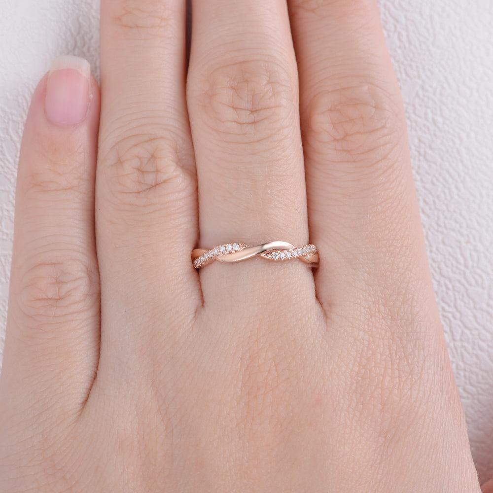 0.12 CT Round Cut Twisted Moissanite Wedding Band - violetjewels