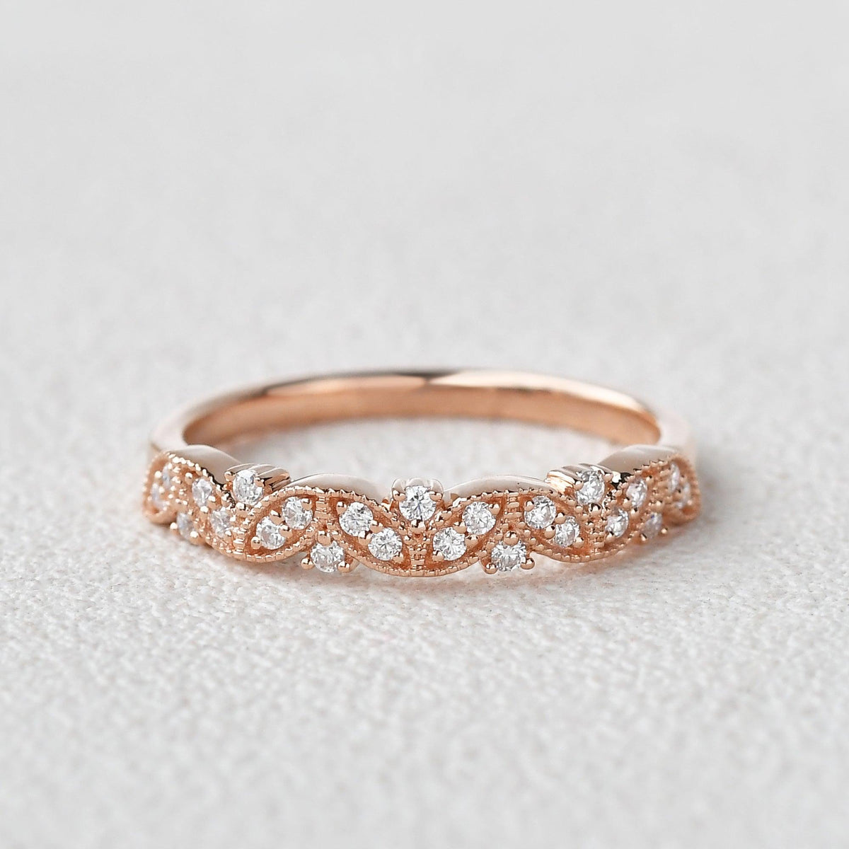 0.19 CT Round Cut Vintage Moissanite Wedding Band - violetjewels