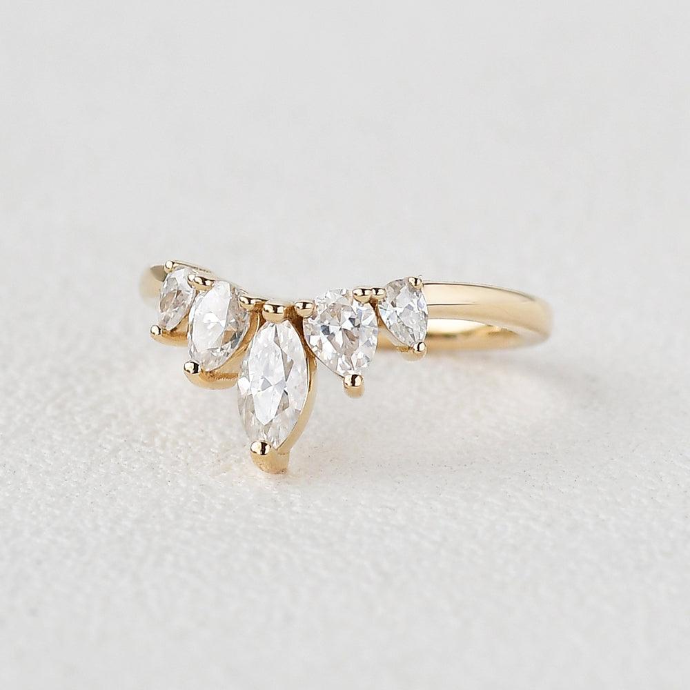 0.6 CT Marquise And Pear Cut Cluster Moissanite Wedding Band - violetjewels