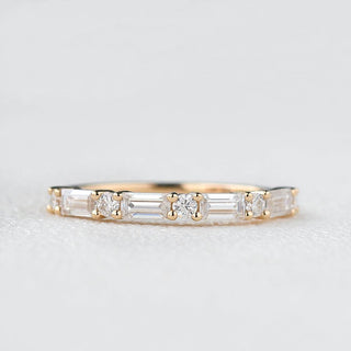 0.24 CT Round And Baguette Alternative Moissanite Wedding Band - violetjewels