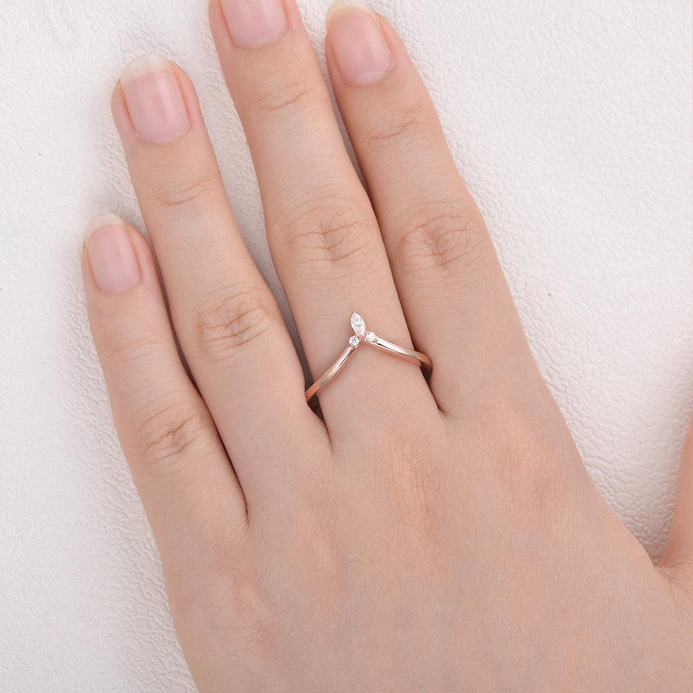 0.1 CT Round and Marquise Curved Moissanite Wedding Band - violetjewels