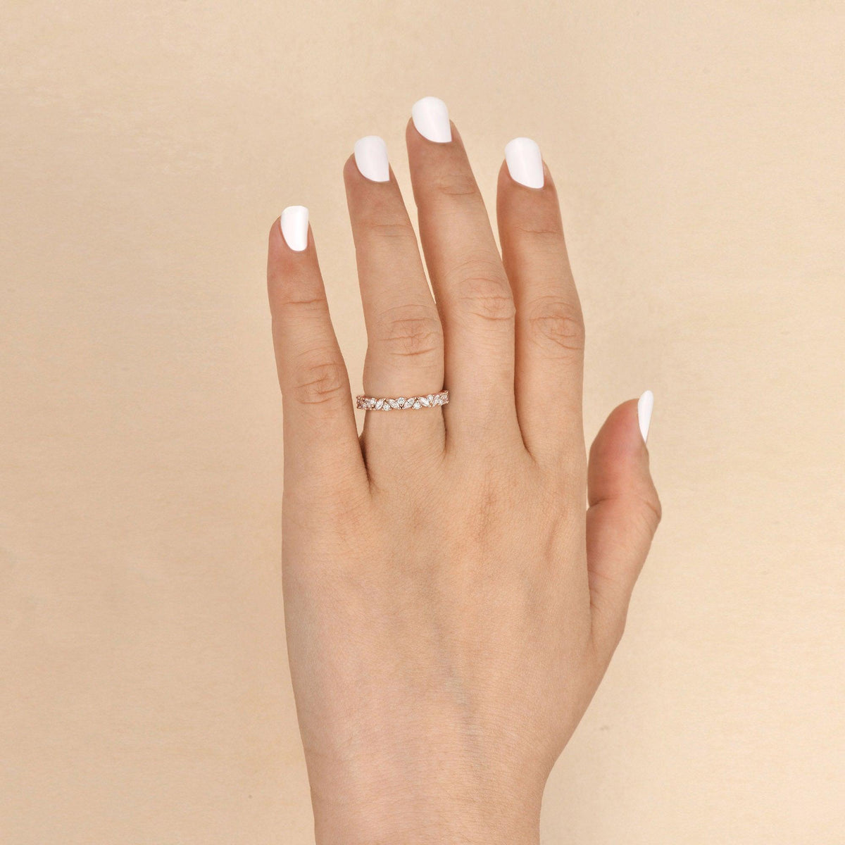0.4 CT Round And Marquise Alternative Moissanite Wedding Band - violetjewels