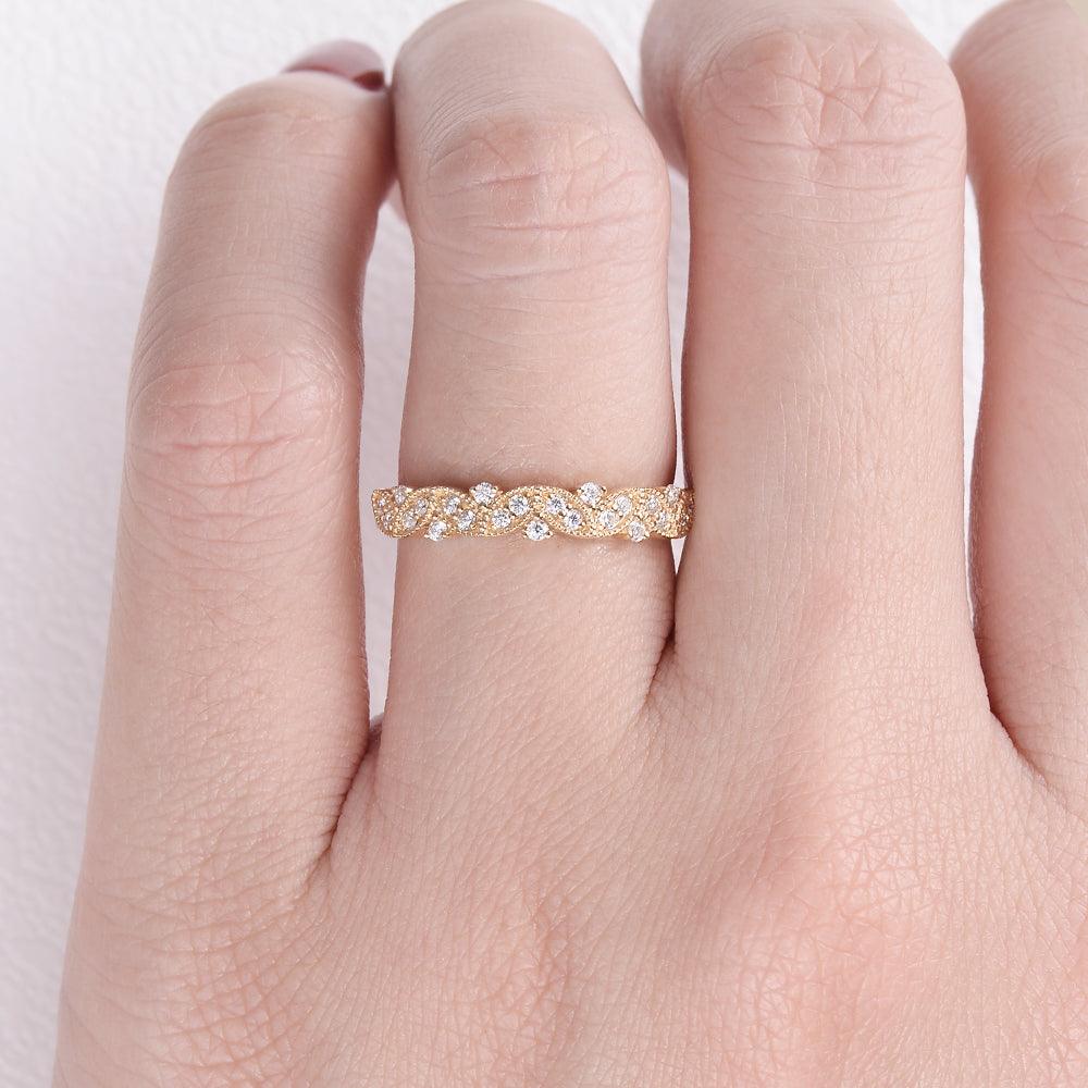 0.19 CT Round Cut Vintage Moissanite Wedding Band - violetjewels