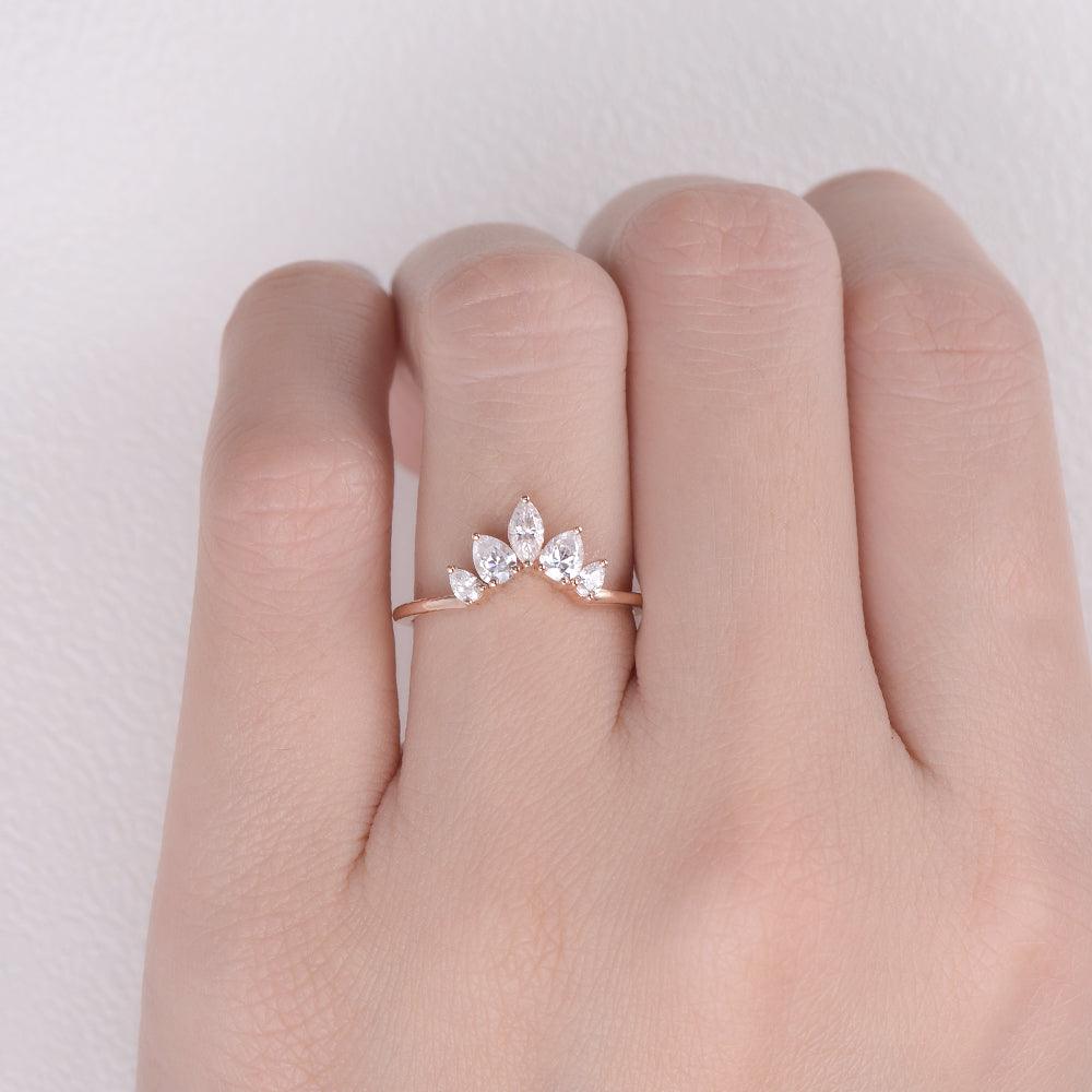 0.6 CT Marquise And Pear Cut Cluster Moissanite Wedding Band - violetjewels