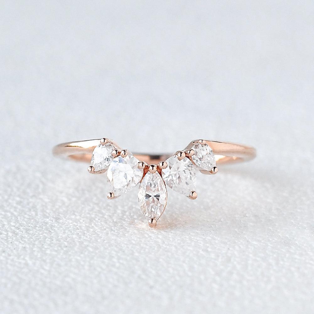 0.6 CT Marquise And Pear Cut Cluster Moissanite Wedding Band - violetjewels