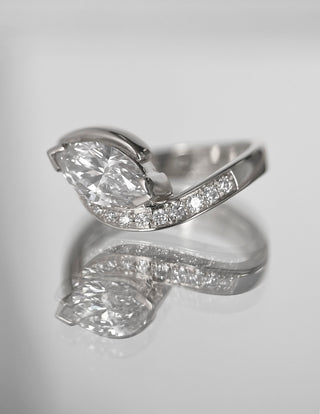 1.0 - 2.0 CT Marquise Cut Lab Grown Diamond Pavé Unique Setting Engagement Ring
