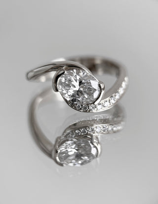 1.0 - 2.0 CT Oval Cut Lab Grown Diamond Pavé Unique Setting Engagement Ring