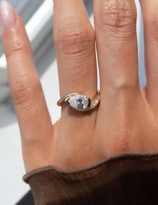 1.0 - 2.0 CT Pear Cut Lab Grown Diamond Pavé Unique Setting Engagement Ring