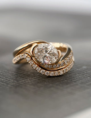 1.0- 2.0 CT Oval Cut Lab Grown Diamond Pave Setting Bridal Set