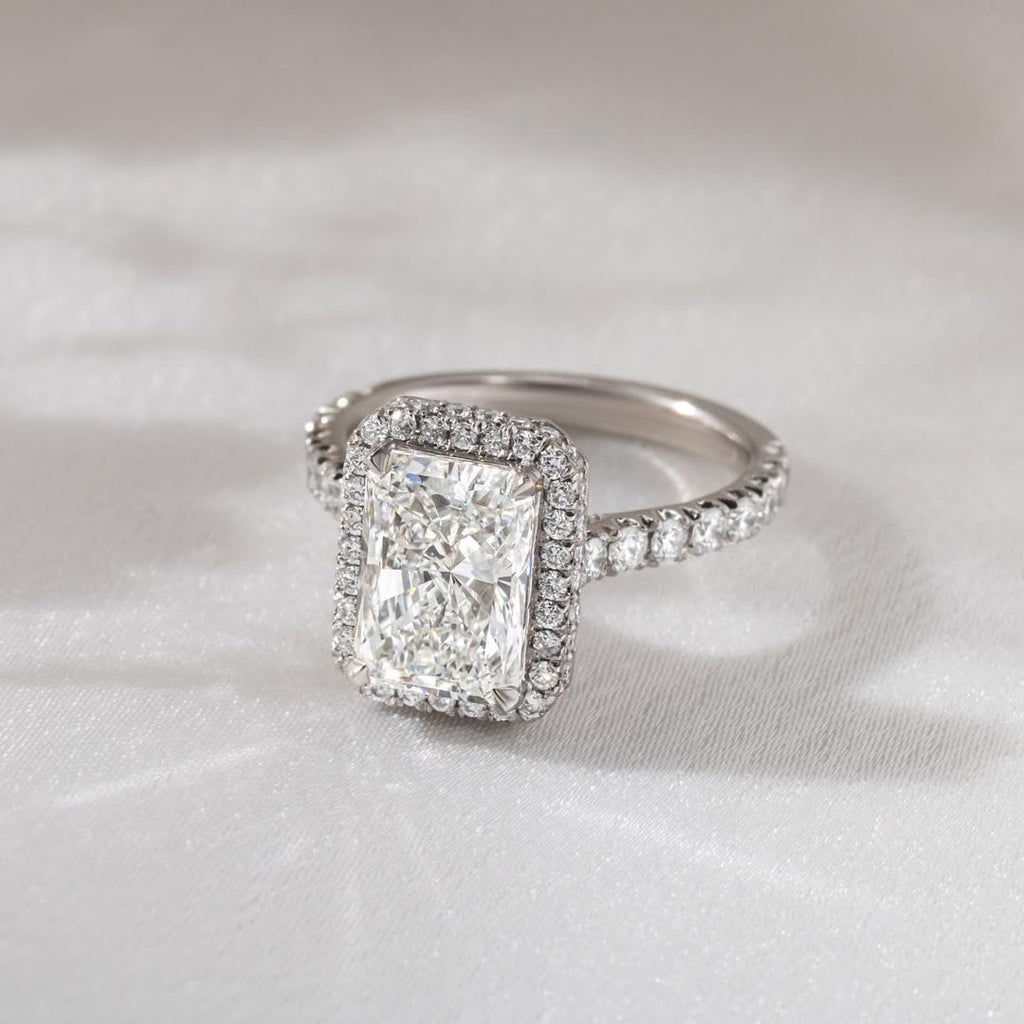 1.00 - 4.23 CT Radiant  Lab Grown Diamond Pave & Halo Style Engagement Ring