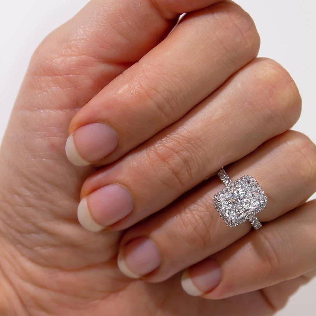 1.00 - 4.23 CT Radiant  Lab Grown Diamond Pave & Halo Style Engagement Ring