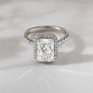 2.23 - 4.23 CT Radiant CVD Diamond Pave & Halo Style Engagement Ring