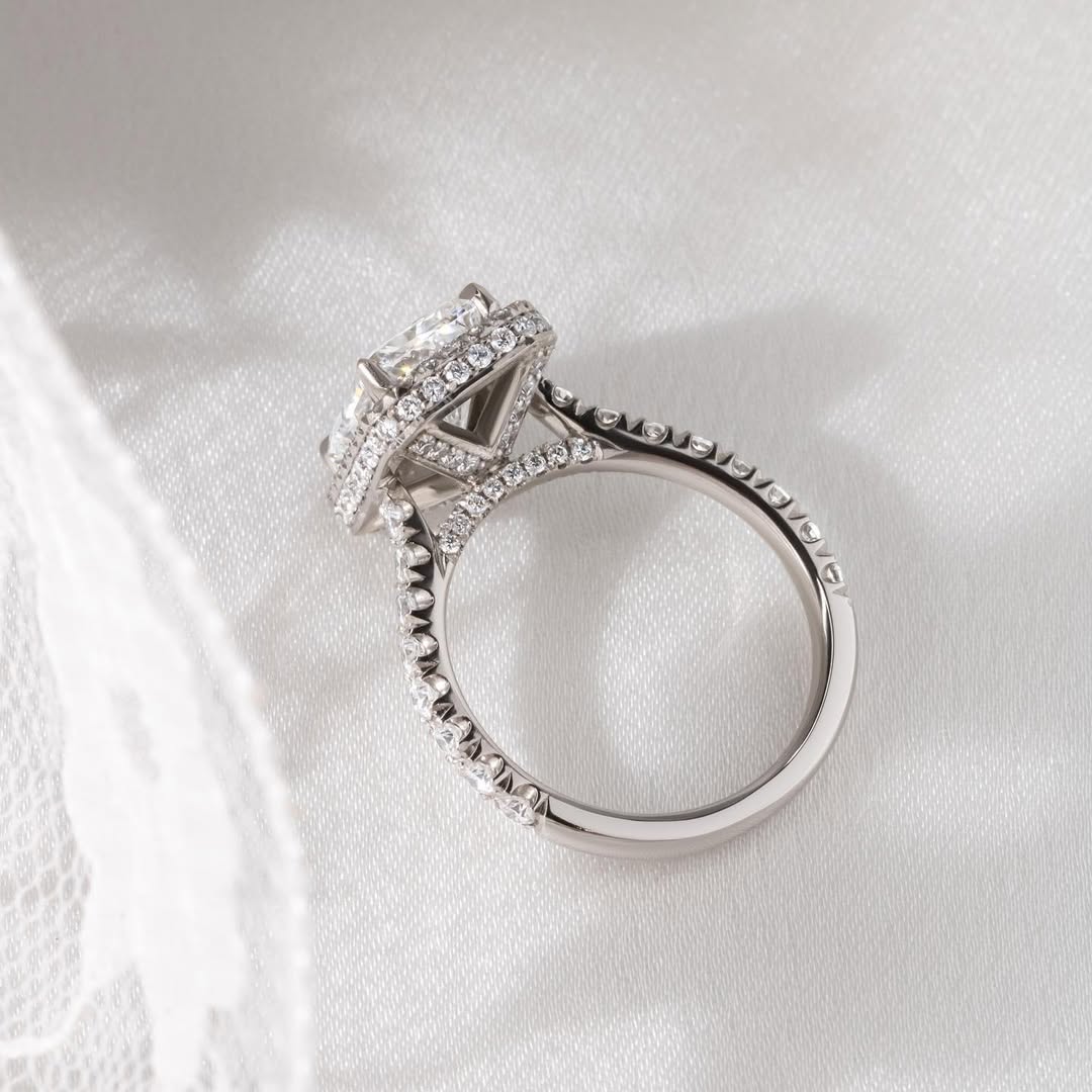1.00 - 4.23 CT Radiant  Lab Grown Diamond Pave & Halo Style Engagement Ring
