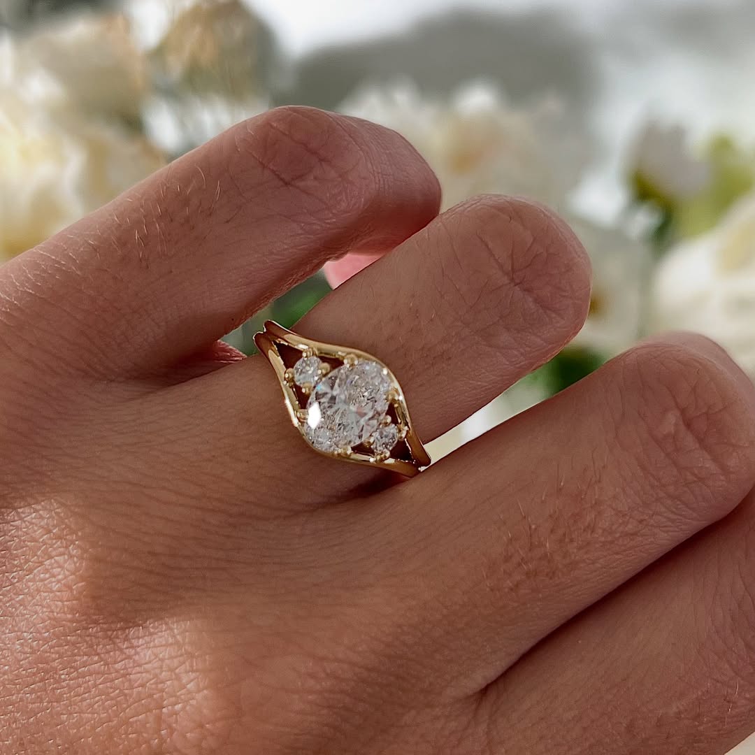 1.0-3.0CT Oval Lab Grown Diamond Three Stone Style Engagement Ring