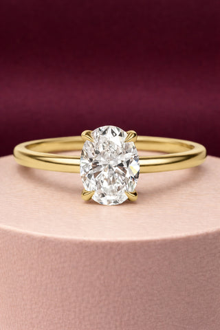 1.0- 3.5 CT Oval Lab Grown Diamond Hidden Halo Style Engagement Ring