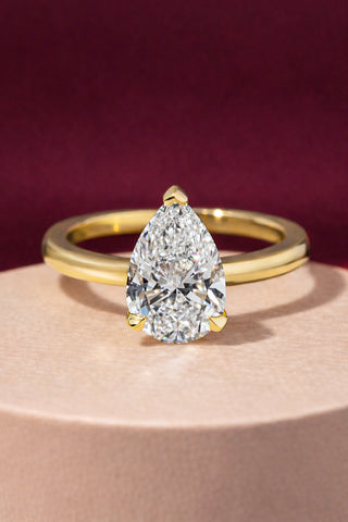 2.0 - 4.0 CT Pear Lab Grown Diamond Hidden Halo Style Engagement Ring