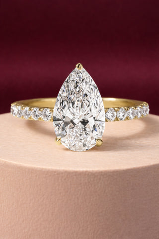 1.0 - 4.50  CT Pear  Lab Grown Diamond Pave Style Engagement Ring