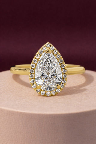 1.0 - 3.5 CT Pear  Lab Grown Diamond Halo Style Engagement Ring