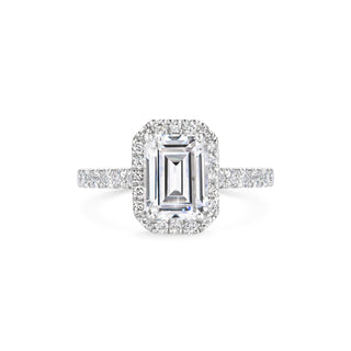 2 ct Emerald F- VS1 Diamond Halo & Pave Moissanite Engagement Ring
