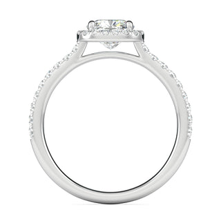 0.76 ct Cushion F- VS1 Diamond Halo & Pave Moissanite Engagement Ring