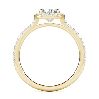0.76 ct Cushion F- VS1 Diamond Halo & Pave Moissanite Engagement Ring