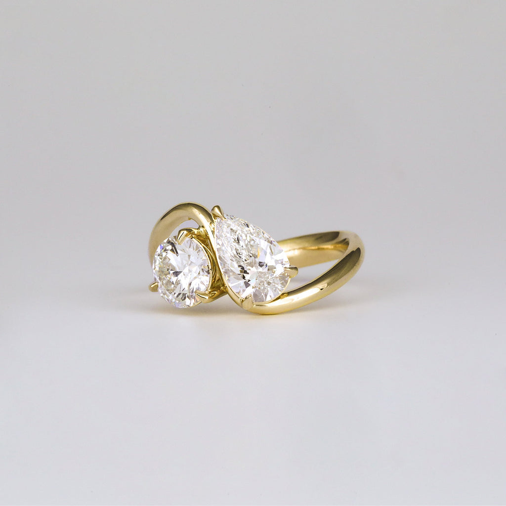 2.06 TCW Round & Pear Lab GrownDiamond Two Stone Engagement Ring