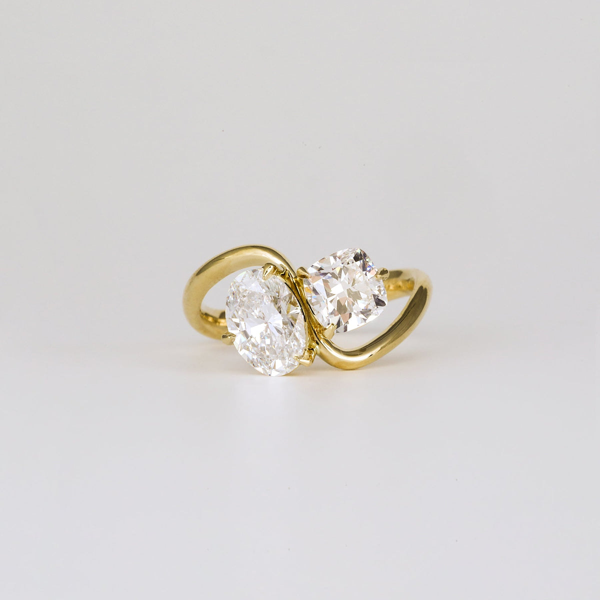 2.27 TCW Cushion & Oval Diamond Two Stone Engagement Ring