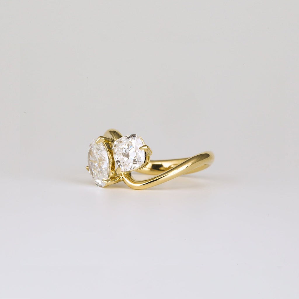 2.27 TCW Cushion & Oval Diamond Two Stone Engagement Ring