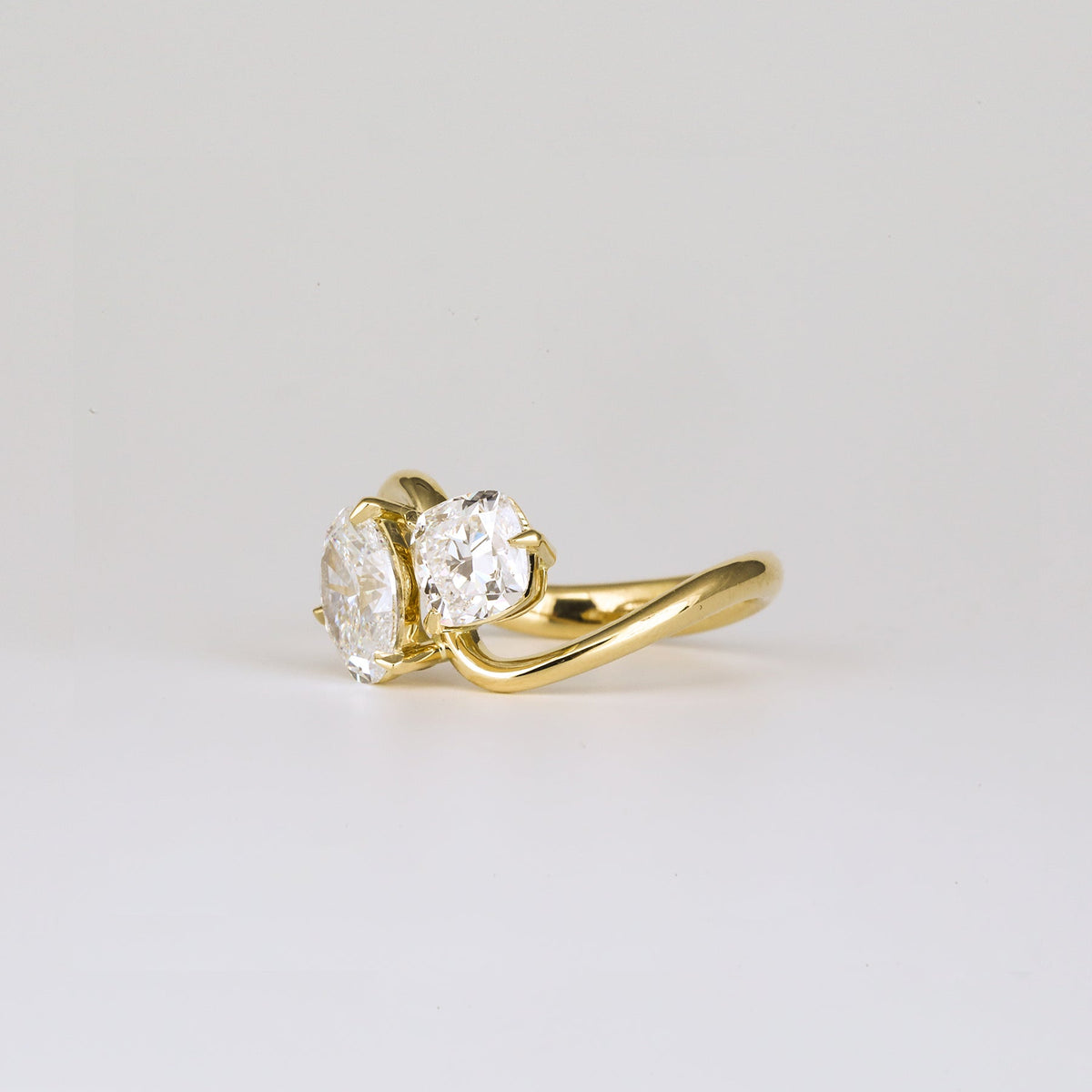 2.27 TCW Cushion & Oval Diamond Two Stone Engagement Ring