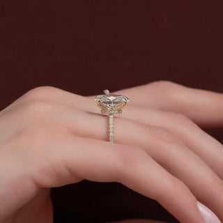 Oval cut CVD lab grown diamond engagement ring with pave setting in 14K gold, offering refined sparkle and graceful design.