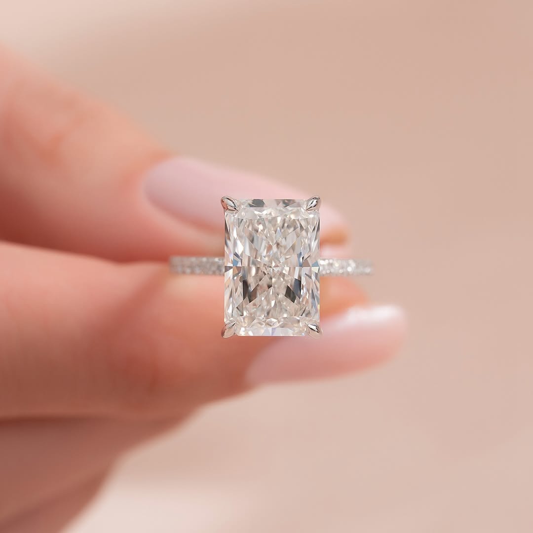 3.0-5.0 CT Radiant Lab Grown Diamond Pave Engagement Ring